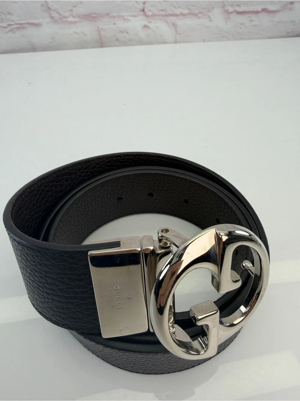 Authentic Gucci GG Interlocking Reversible Brown Black Leather Belt 450000 36”